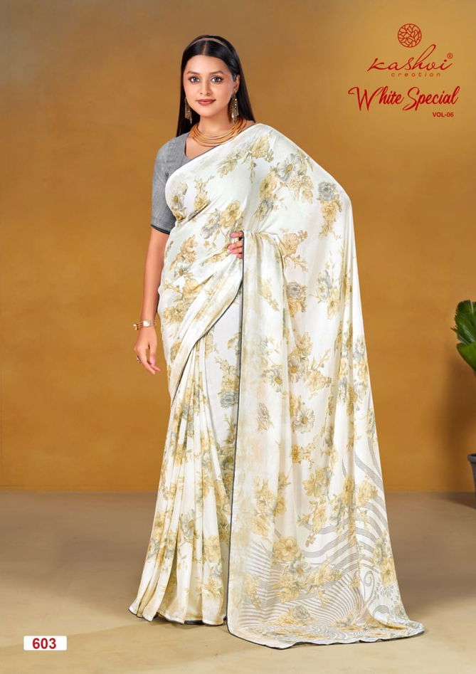 White Special Vol 6 By Kashvi Dull Moss Printed Sarees Wholesale Price In Surat